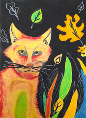 Decorative portrait of a cat. Children's drawing