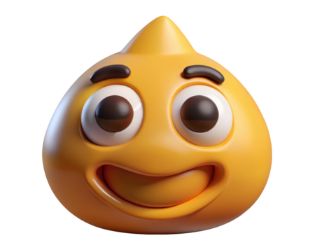 Cute yellow pleading emoji with big eyes expressing joyfulness,isolated on 3d illustration isolated on transparent background