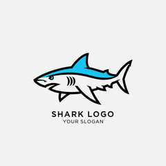 A stylized, minimalist blue and white shark logo with bold black outlines, designed for branding and identification purposes.