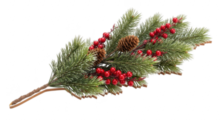 Christmas branch with pine cones isolated on transparent background