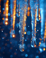 Melting icicles dripping blue orange light