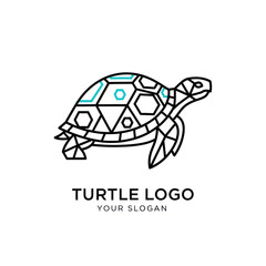 A geometric turtle logo design with black line art and blue accents on a white background.