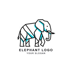 Geometric line art logo design of an elephant, featuring teal accents and a simple, modern style.