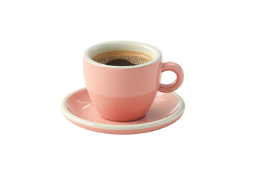 Obraz premium Pink ceramic coffee cup with saucer on white background, cut out