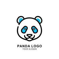 A cute and simple panda head logo with black outlines and bright blue accents, presented as a customizable template.
