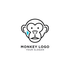 A modern, minimalist logo template featuring a stylized monkey head in a clean line art style with a blue accent and sample text.