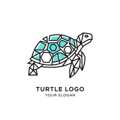 Geometric turtle logo design with blue shell segments and black outline on a white background.