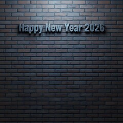 Fototapeta premium Red Brick Wall with 3D Carved Happy New Year 2026 Typography