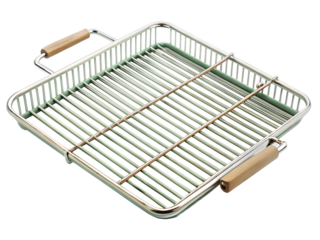 Square Metal Grill Pan with Wooden Handles on Background barbecue cooking isolated on a transparent background