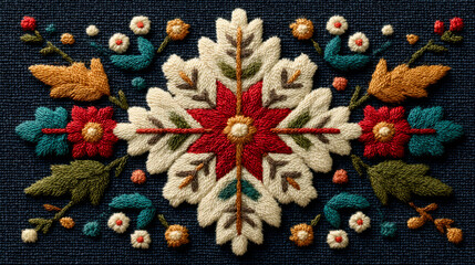 Nordic folk christmas seamless snowflakes pattern