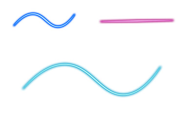 Abstract neon wave forms and straight line on black background