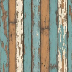 Weathered Wooden Planks with a Rustic, Distressed Finish in Blue, White, and Tan Tones - A Textured Background