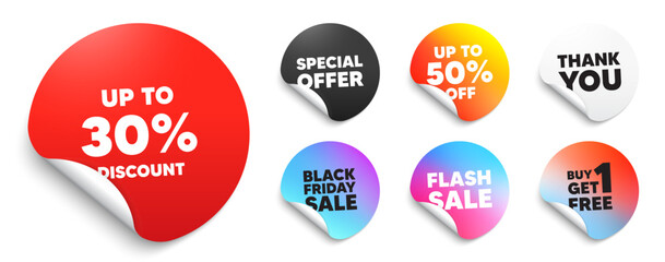 Discount tag red sticker tag. Special offer paper price tags. Up to 30 percent discount. Sale offer price sign. Special offer symbol. Save 30 percentages. Discount, black friday sticker. Vector