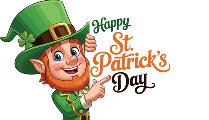 Cheerful Leprechaun Holding Sign Wishing Happy St Patricks Day ireland irish