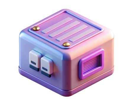 Isometric futuristic control box design glossy surface smooth edges detailed elements 3d illustration isolated on transparent background