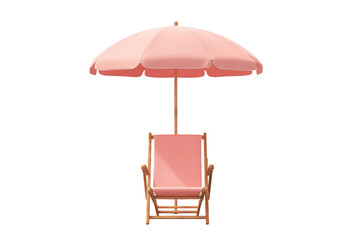 Pink beach lounger with umbrella - summer relaxation setup, cut out