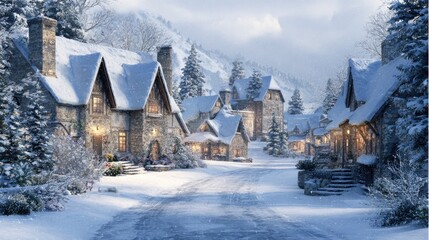 Naklejka premium happy new year 2026 greeting card featuring charming snowy village