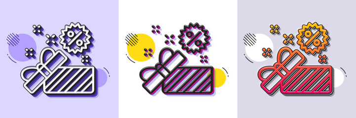 Sale gift box line icon. Halftone dotted pattern. Gradient icon with grain shadow. Shopping discounts sign. Clearance symbol. Line sale icon. Various designs. Vector