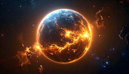 Obraz premium Burning Planet Global Warming Climate Change Concept Art.