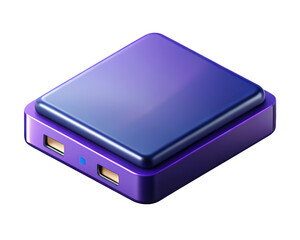 Fototapeta premium Modern purple power bank with usb ports for mobile devices charger and battery backup3d illustration isolated on transparent background