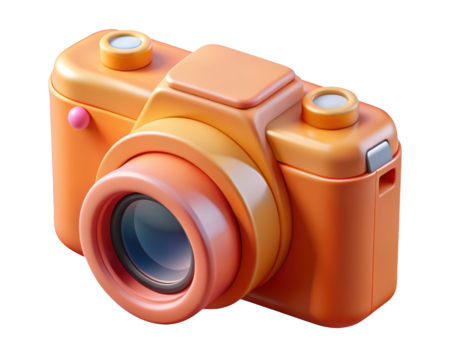 Orange retro cartoon camera photography device isolated shot equipment lens nostalgic stylish capture memories 3d illustration isolated on transparent background
