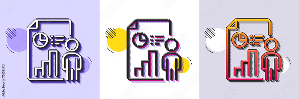 Wall mural business report line icon. halftone dotted pattern. gradient icon with grain shadow. employee result
