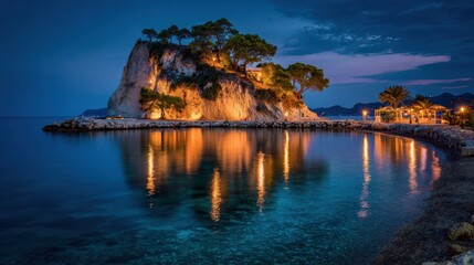 fantastic night view of the cameo island slendid spring scene on the port sostis zakinthos island greece europe beauty of nature concept background no logos no brands ar 169