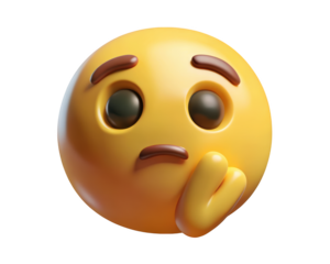 Pensive emoji with hand on chin expressing thoughtful consideration and concern 3d illustration isolated on transparent background