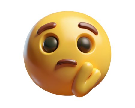 Pensive emoji with hand on chin expressing thoughtful consideration and concern 3d illustration isolated on transparent background