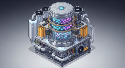 Fototapeta premium Futuristic technology illustration showcases advanced cooling system with glowing nodes, perfect for science, innovation, or cutting-edge technology concepts