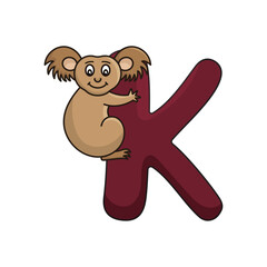 Cartoon Koala with Letter K Alphabet Character Illustration