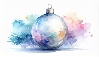 Fototapeta premium Watercolor Christmas Ornament With Blue and Pastel Color Splash on White Background