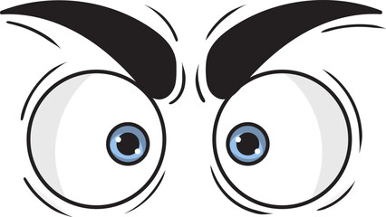 Cartoon Eyes with Raised Eyebrows and Blue Pupils Vector Illustration.