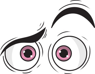 Expressive Cartoon Eyes with Pink Irises and Black Eyebrows.