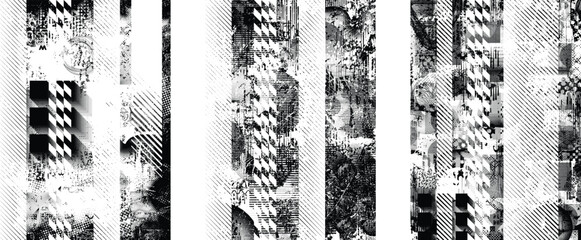 Glitch distorted geometric shape . Noise destroyed logo . Trendy cyber punk poster . Glitched frame .Grunge textured . Distressed effect .Vector shapes with a halftone dots screen print texture.