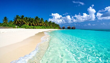 Fototapeta premium Tropical Paradise Beach Getaway: White Sand Turquoise Water Luxury Vacation.