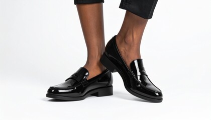 Stylish Black Patent Leather Loafers Women's Fashion Footwear.