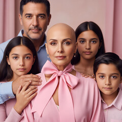 Breast Cancer Awareness Family Portrait Supporting a Cancer Patient