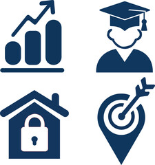 Business, Education, Security, and Location Icons – Growth, Graduation, Lock, Target Vector Design. Resize and editable, EPS 10.