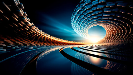Abstract Swirling Tunnel of Futuristic Technology. Digital Vortex, Innovation Concept, Modern Background.