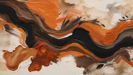 Organic river flowing with honey, black ink, and earthy mud in an abstract geological formation