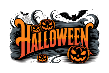 Halloween Graphic Design with Pumpkins, Bats and Spooky Elements – Festive Illustration PNG