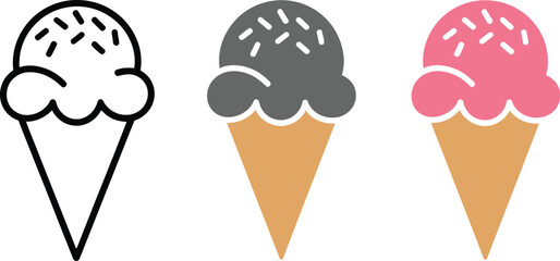 Ice cream cone vector illustration with sprinkles dessert summer treat icon