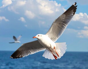 Obraz premium Seagull in flight over ocean
