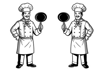 Smiling Chef Holding Frying Pan Illustration for Cooking and Culinary Branding