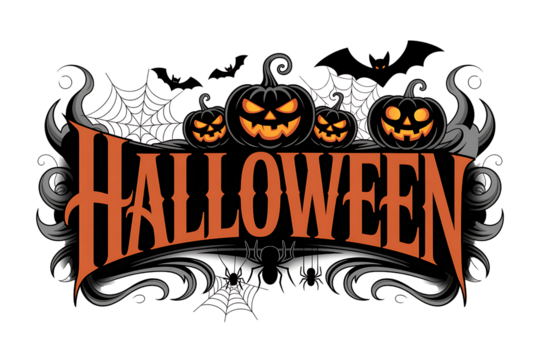 Halloween Graphic Design with Pumpkins, Bats and Spooky Elements – Festive Illustration PNG