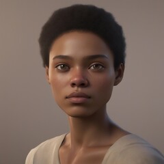 A highly detailed, hyper-realistic close-up portrait of an AI-generated human face. This digital artwork features lifelike skin textures, expressive eyes, and natural lighting.