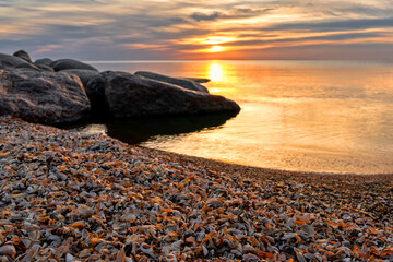 Summer sunset on Lake Peipus. Pskov region