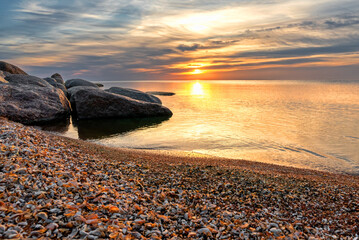 Summer sunset on Lake Peipus. Pskov region