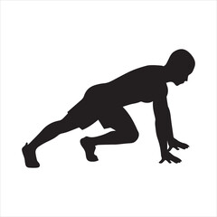 Silhouette of a runner in a starting position on a white background